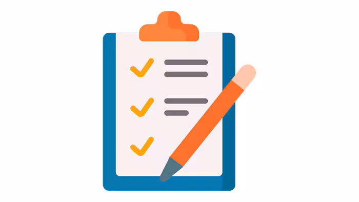 Planning sheet, with text, on a clipboard, with a pen on top.