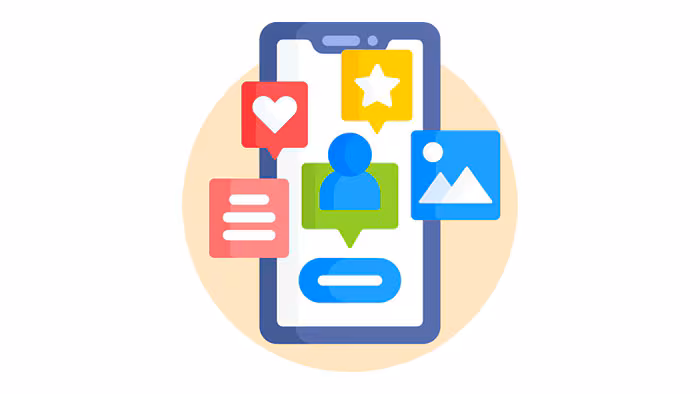 A phone screen with different apps popping out as larger images.