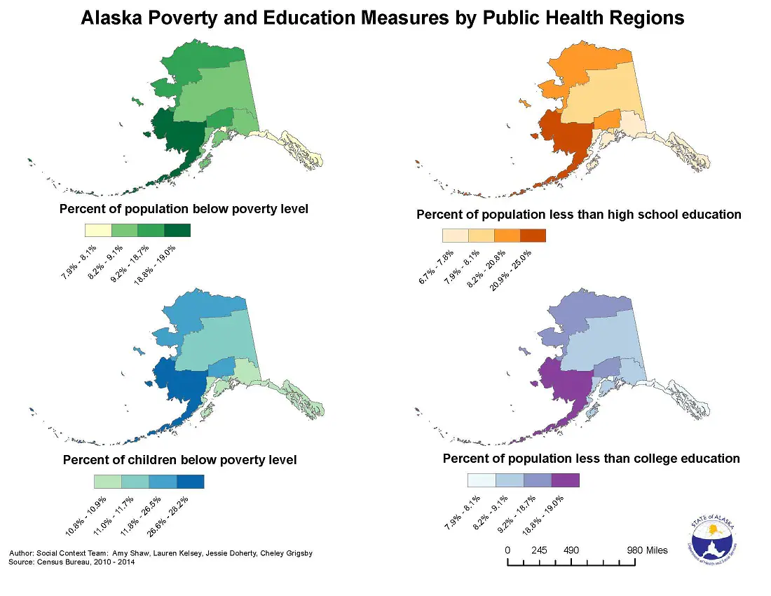 AK_EdPov.jpg Health Equity is a priority of the Alaska Division of Public Health. These maps aim to illustrate a few key social context variables throughout the state of Alaska to help a variety of programs as they consider social context in their attempts to address disparities in health promotion efforts.