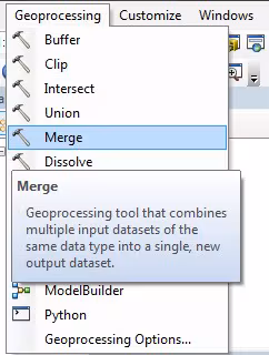 AggData21 The Geoprocessing tab with Merge highlighted.