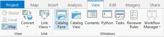 ArcGISPro_1 View tab with Catalog pane highlighted.
