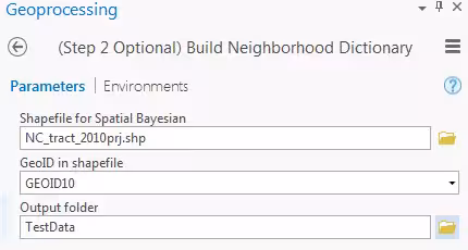 ArcGISPro_12 Step 2 Optional, Build Neighborhood Dictionary. Parameter fields are showing.