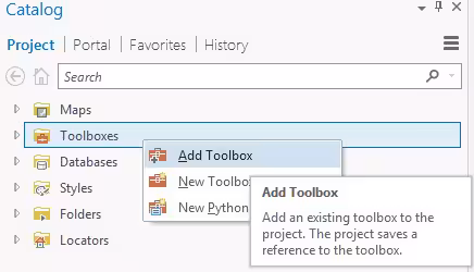 ArcGISPro_2 Toolboxes is chosen, then Add Toolbox is highlighted.