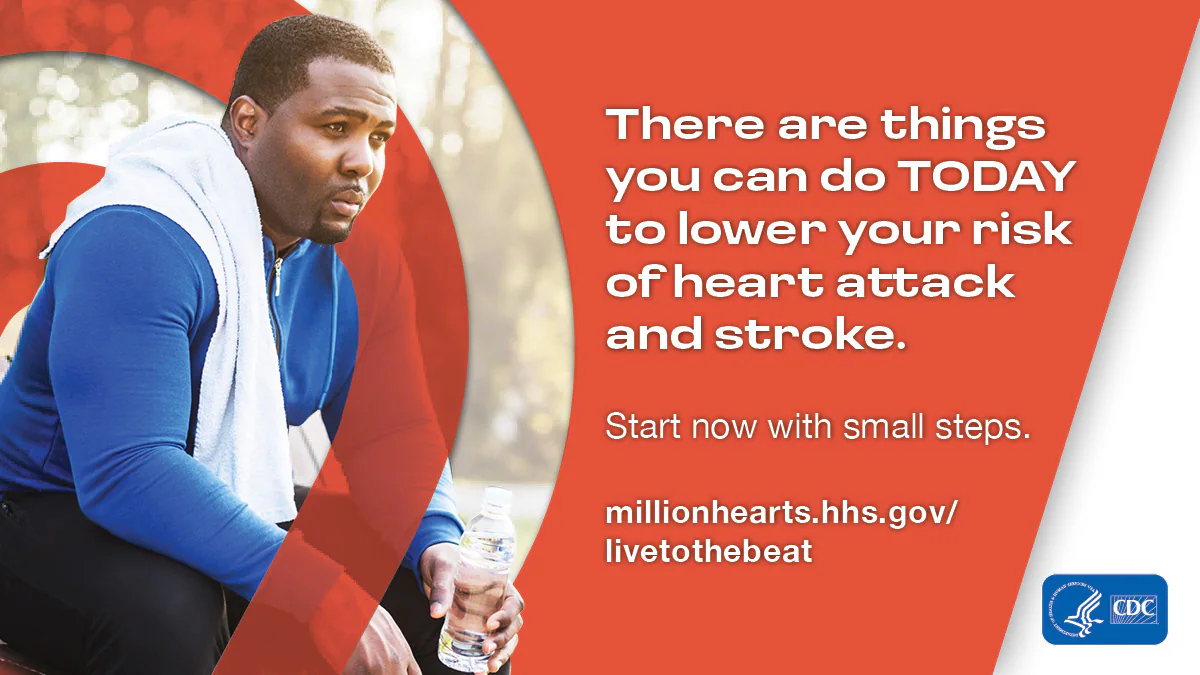Image of man with phrase: take steps to lower your risk of heart attack and stroke.
