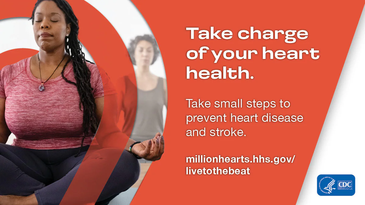 Image of woman with phrase: take small steps to prevent heart disease and stroke.