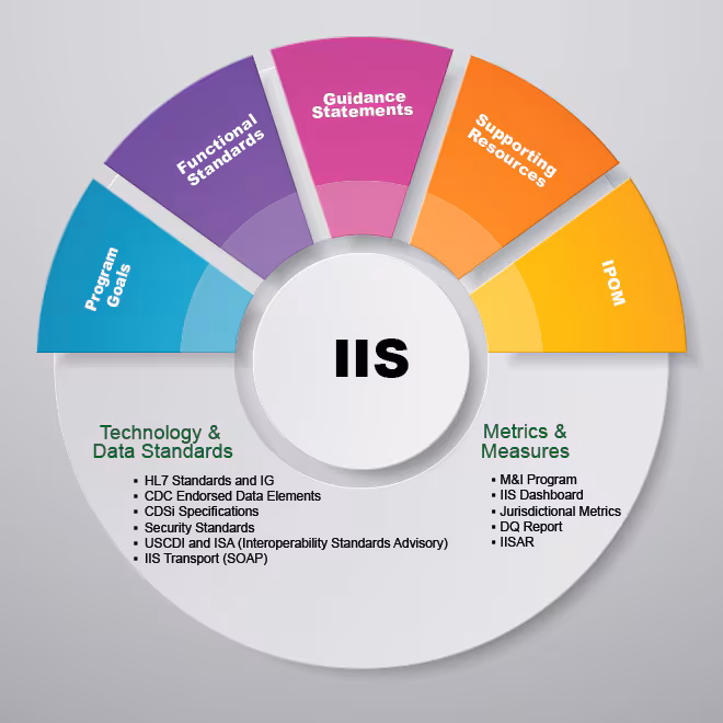 IIS-Functional-Standards-Diagram IIS, Program Goals, Functional Standards, Guidance Statements, Supporting Resources, IPOM, Technology and Data Standards, Metrics and Measures