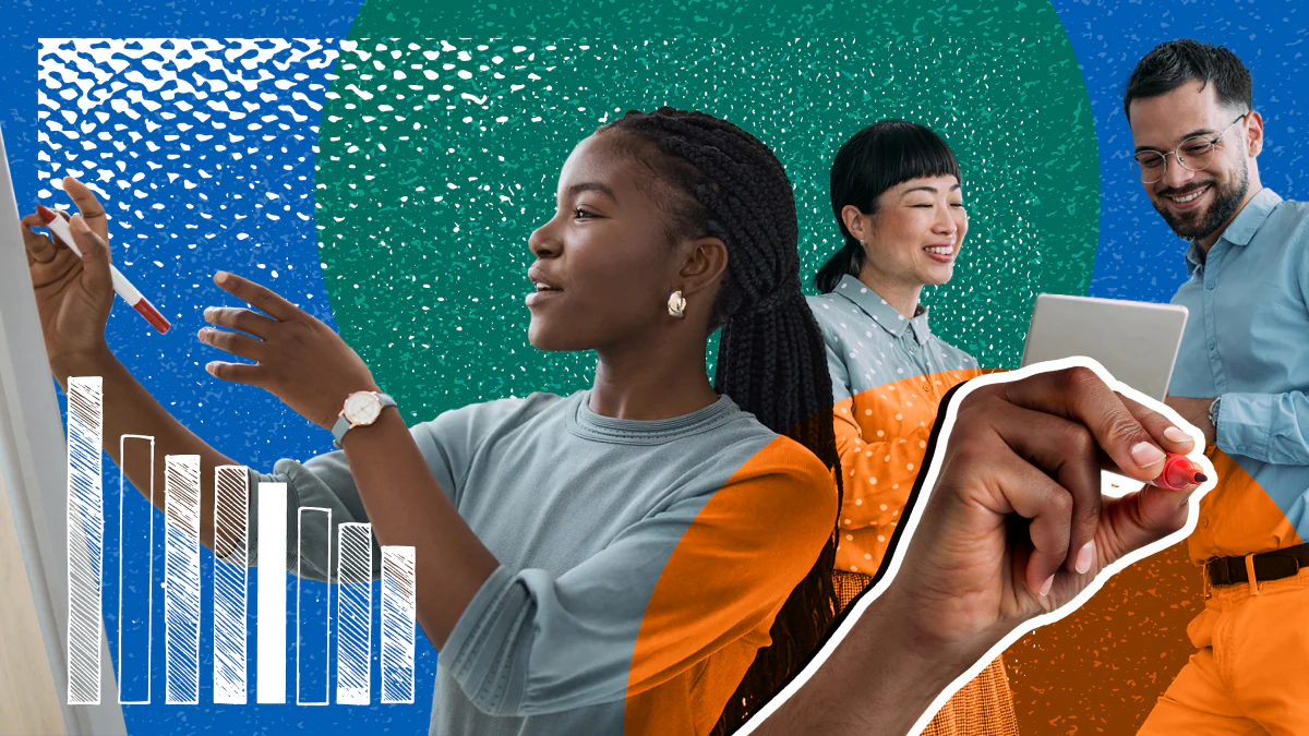 Data science Stock photos of people working on data and graphs