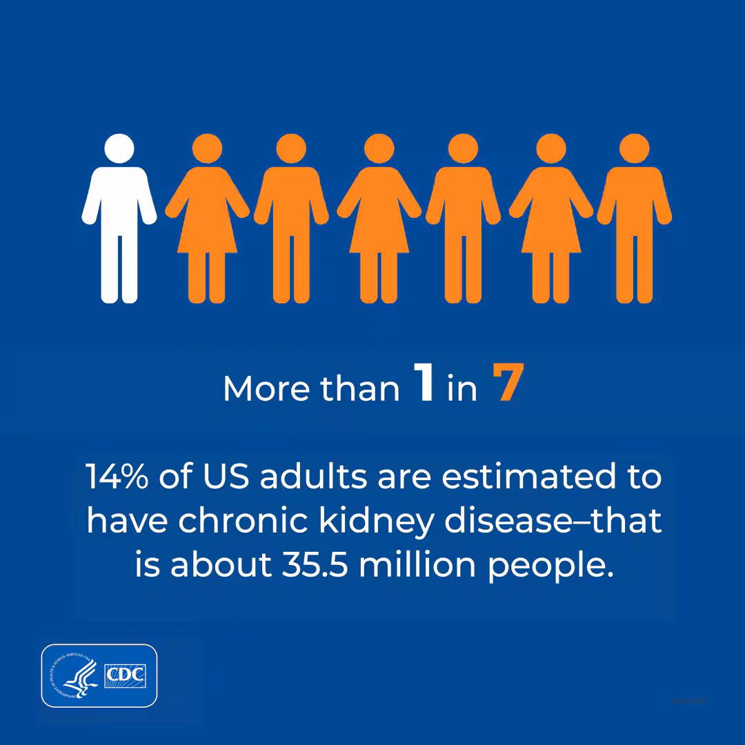 social media graphic: more than 1 in 7 adults is estimated to have CKD. That's about 35.5 million people.