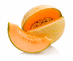 A cantaloupe that has been cut open.