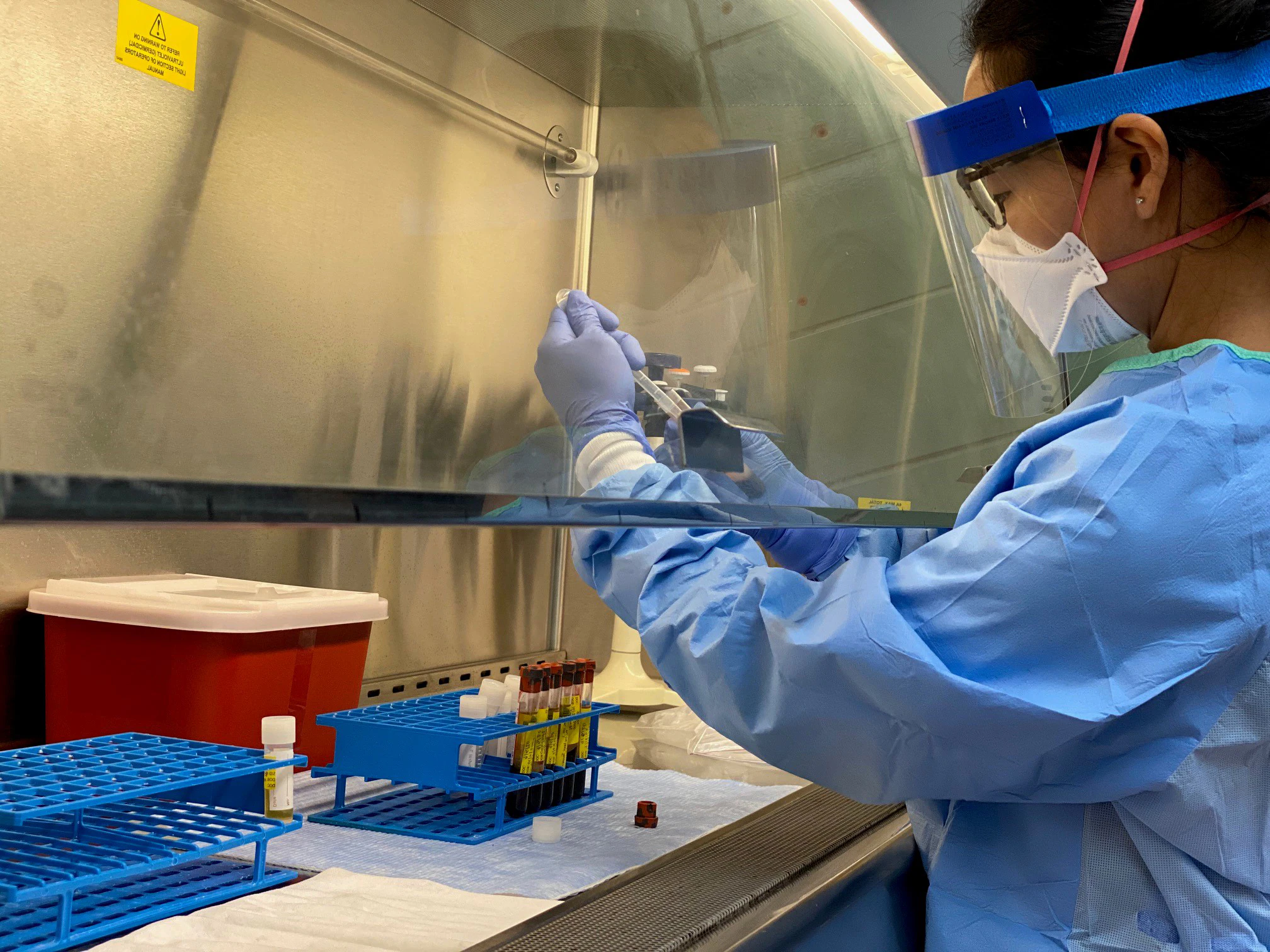 christine-lee Class of 2020 LLS fellow Christine Lee processes samples during a deployment for a University of Wisconsin COVID-19 antigen study.