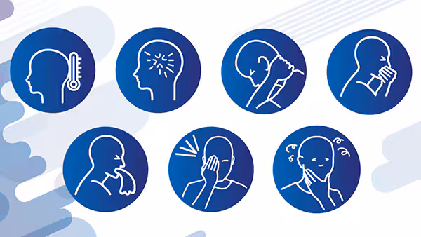 Illustration showing several symptoms of fungal meningitis.