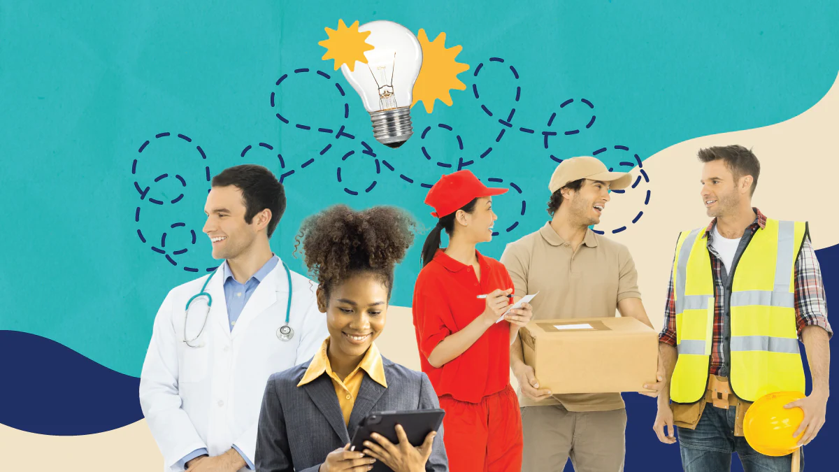 Support for Workers and Professionals People from diverse backgrounds and work professions.