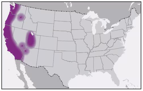 rr6502a1f18.gif This figure is a map showing the approximate U.S. distribution of Ixodes pacificus (western blacklegged tick).