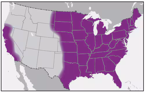 rr6502a1f3.gif This figure is a map showing the approximate U.S. distribution of Dermacentor variabilis (American dog tick).
