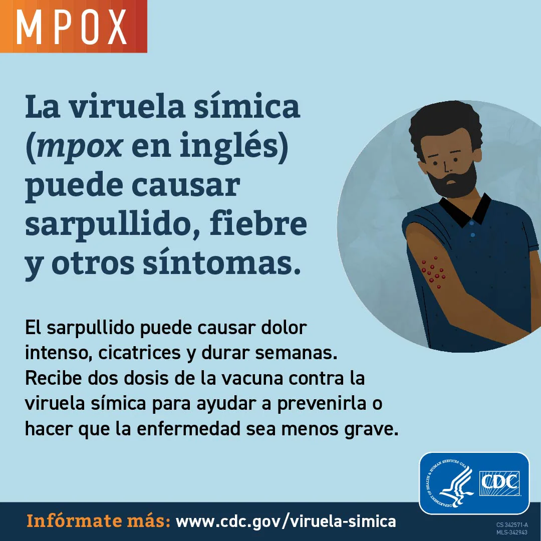 spanish-mpox-vax-serious-disease-1-1080x1080 Infographic: La virulea símica (mpox en inglés) puede causar sarpullido, fiebre y otros síntomas.