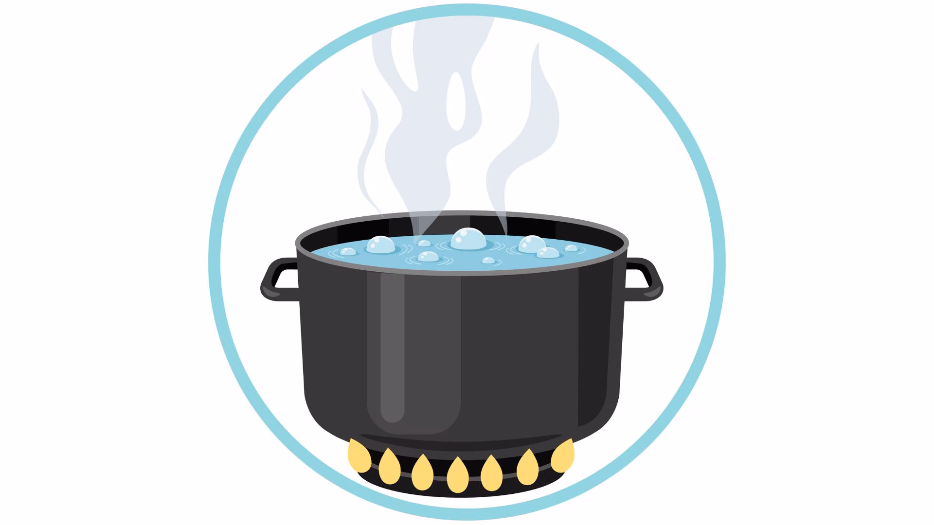 — title missing — Illustration of a pot of boiling water over a flame.