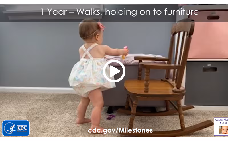 Walks, holding on to furniture