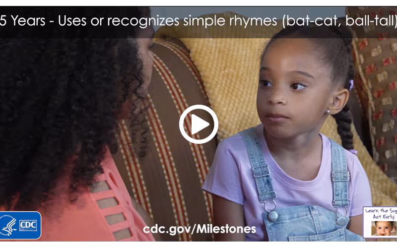 Uses or recognizes simple rhymes (bat-cat, ball-tall)