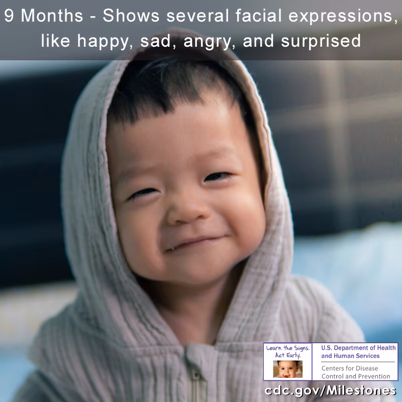 Shows several facial expressions, like happy, sad, angry, and surprised