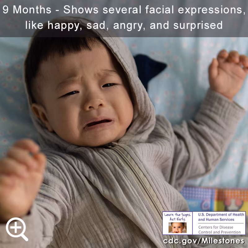 Shows several facial expressions, like happy, sad, angry, and surprised