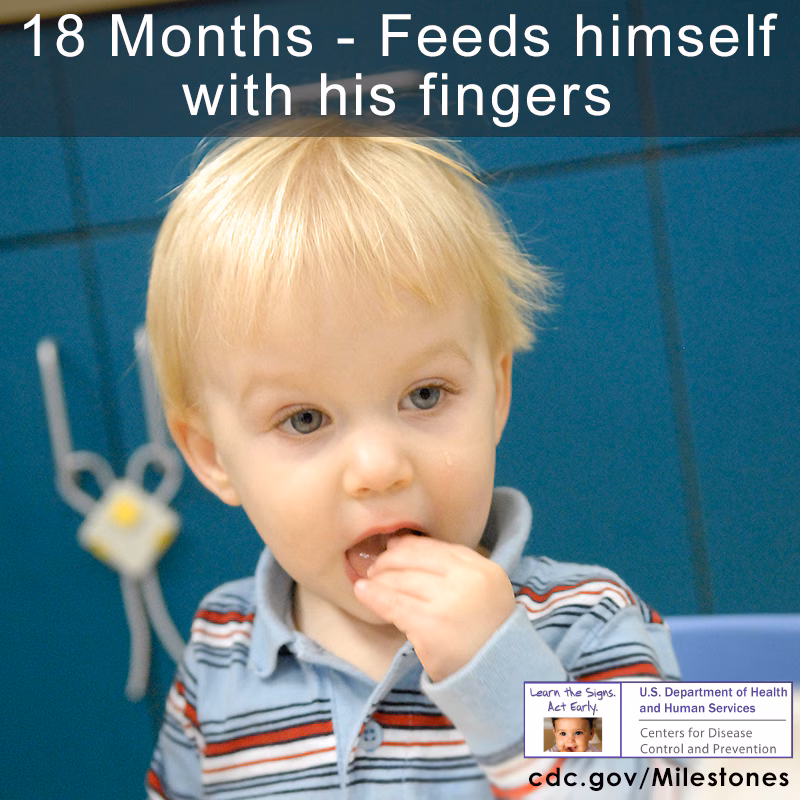 Feeds himself with his fingers