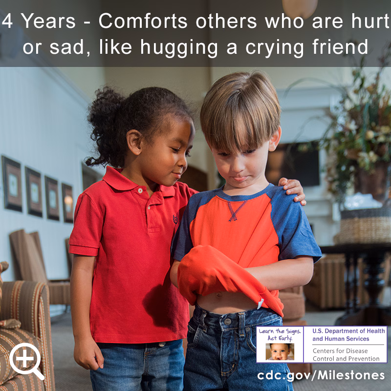 Comforts others who are hurt or sad, like hugging a crying friend