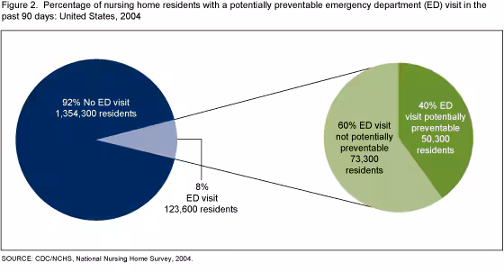 Figure 2 is a pie chart showing the percentage of nursing home residents with a potentially preventable emergency department visit in the past 90 days in 2004.
