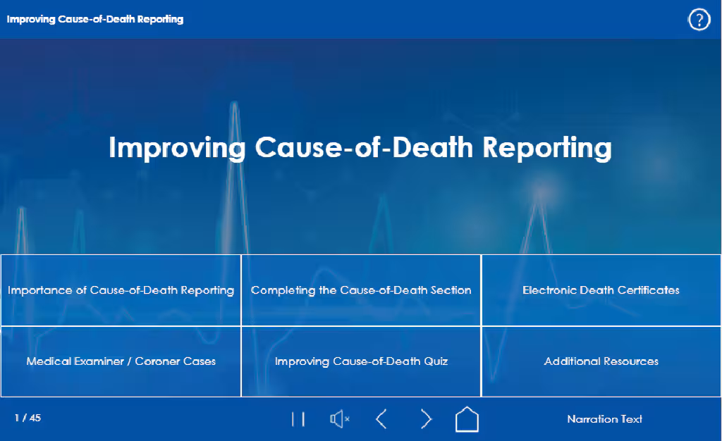 Training Screenshot for Cause of Death Reporting Training