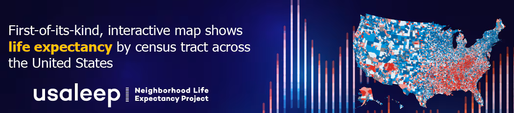 Image of US map showing the data visualization on life expectancy by state and census tract