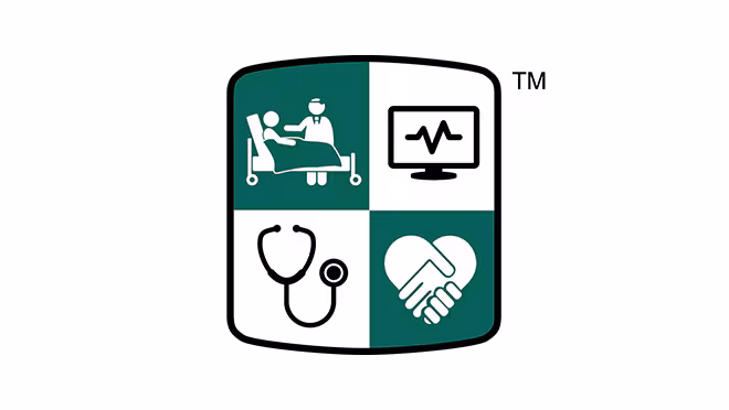 Green and white shield shows healthcare related icons