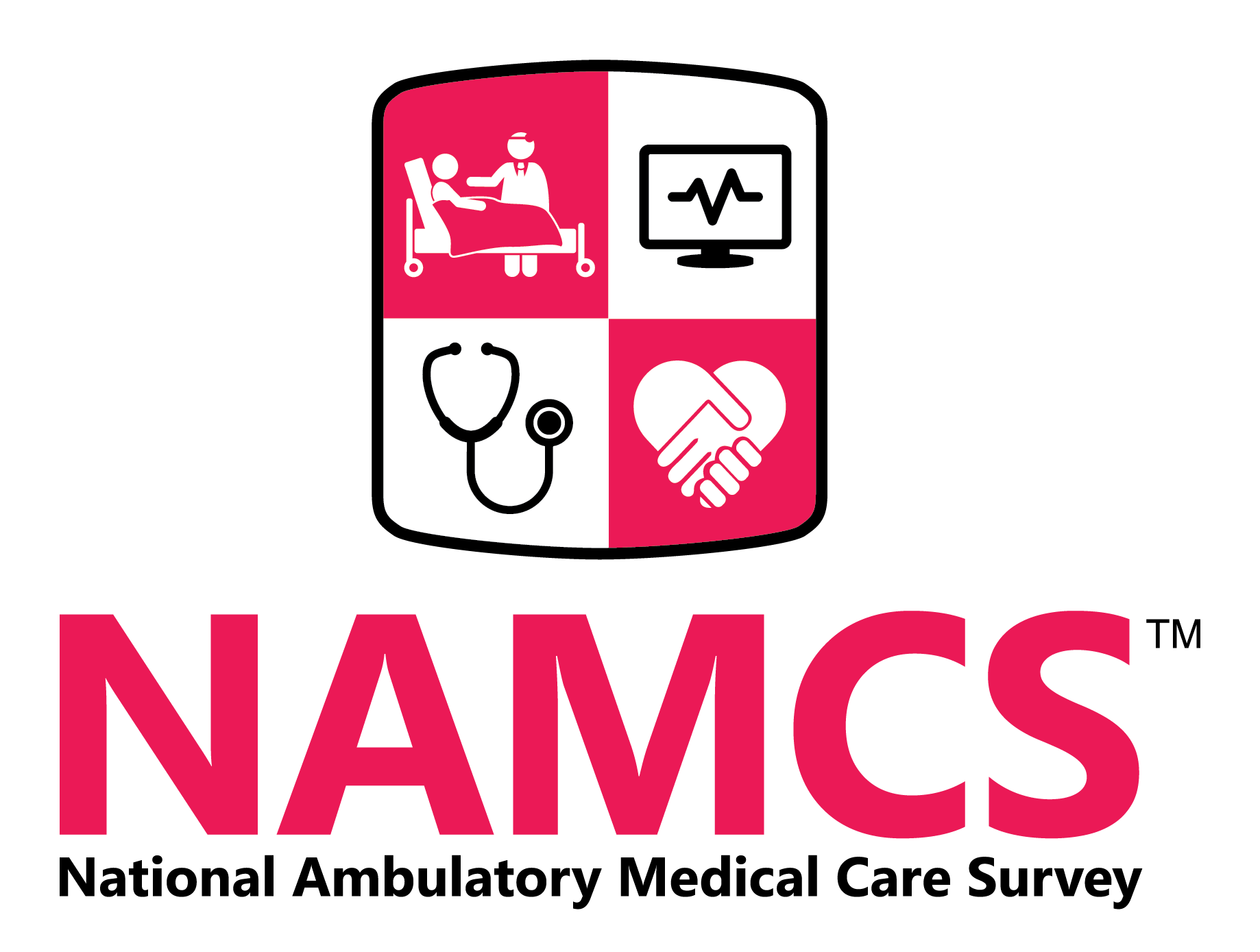 NAMCS Vertical Logo The NAMCS logo gives the survey name and shows a shield with four health related icons.