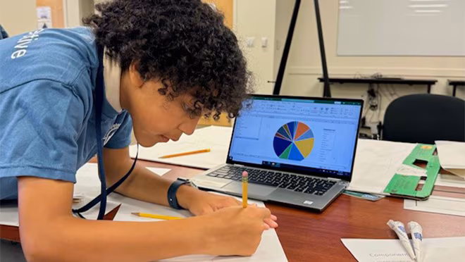 Camper analyzing a pie chart.