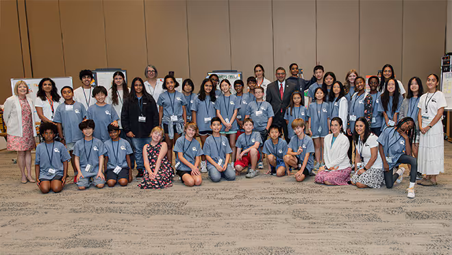 Group of students at CDC headquarters for the 2024 Data Detectives Camp.