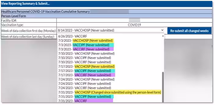 Weekly Reporting Display clicking view reporting summary and submit lists weekly reporting weeks