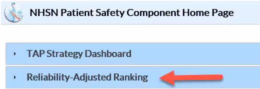 Reliability-Adjusted Ranking Dashboard tab in the NHSN Application