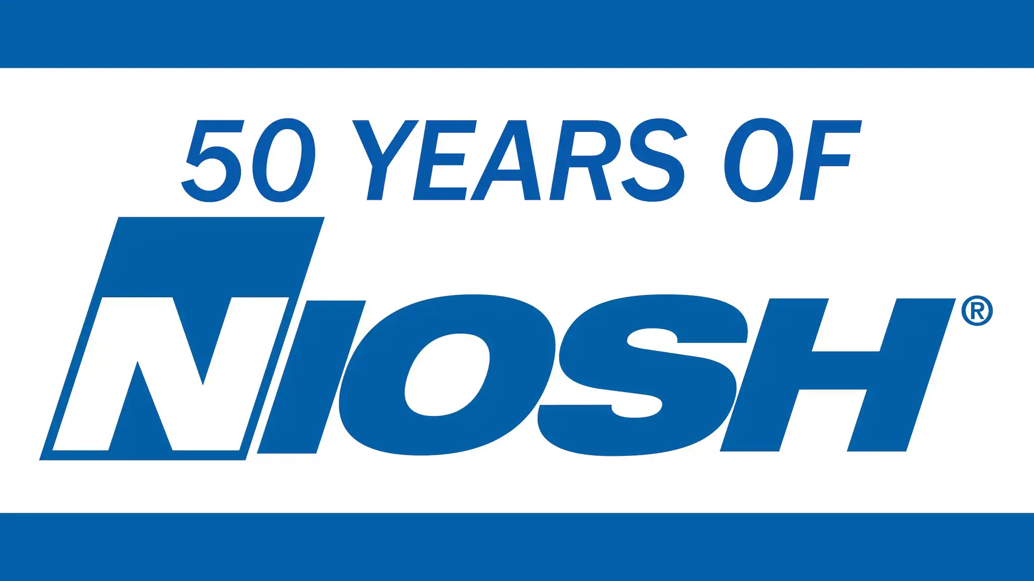 — title missing — Blue line at top and bottom and the text 50 years of NIOSH between the lines
