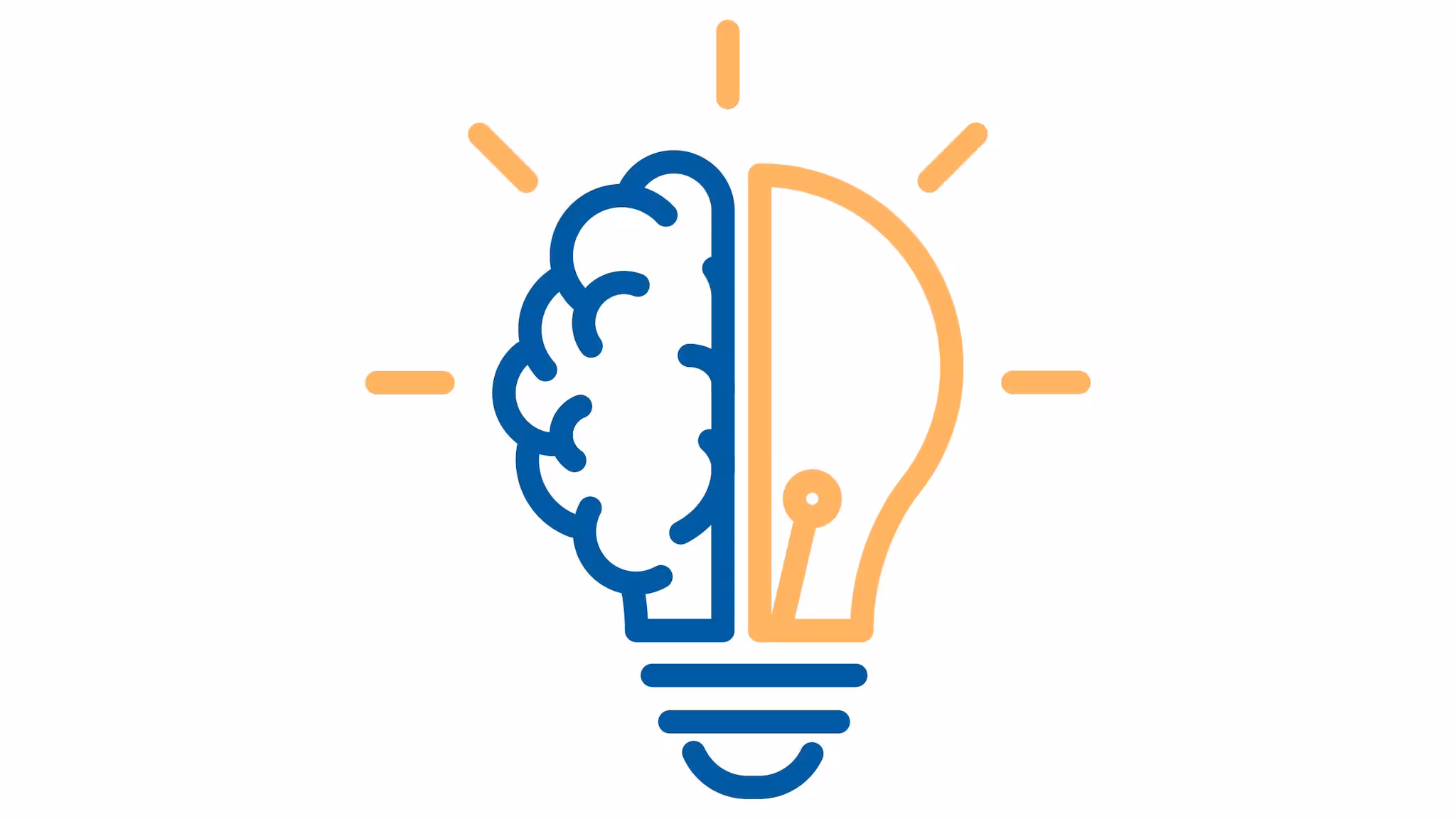 — title missing — Icon symbol of a lit lightbulb that is half of a brain.