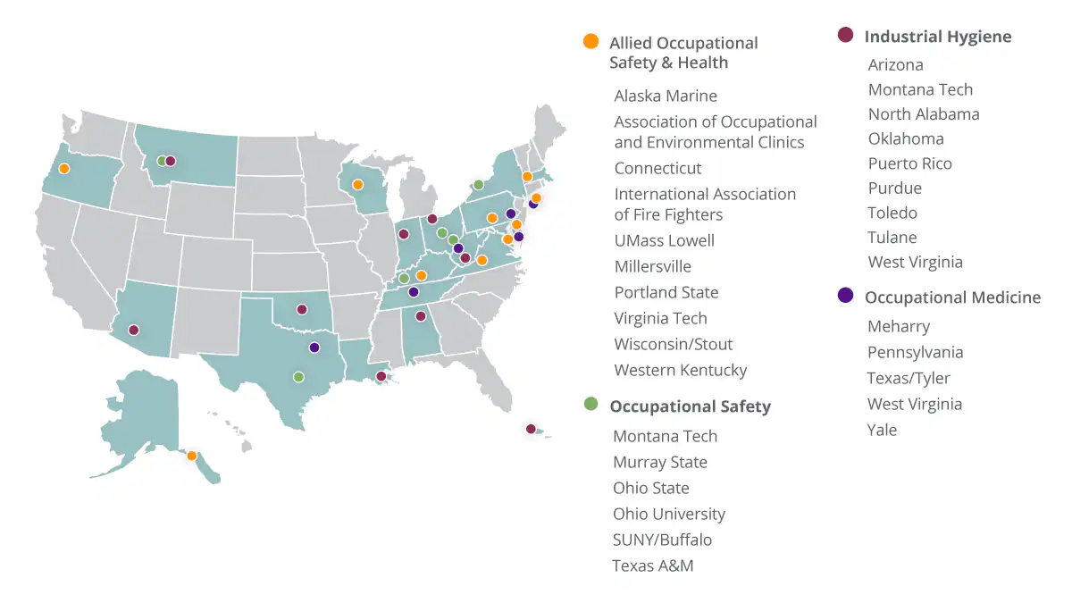 — title missing — Map of training project grant locations.