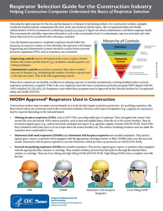 Cover page for publication 2022-123, Respirator Selection Guide for the Construction Industry Cover page for publication 2022-123, Respirator Selection Guide for the Construction Industry