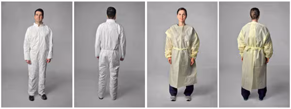 Figure 2: Examples of a typical coverall and an isolation gown.