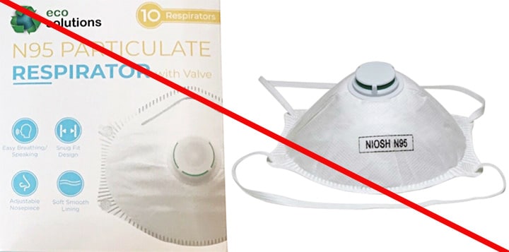 This is an example of a misrepresentation of a NIOSH-approved product. Products labeled as ECO Solutions NIOSH N95 are NOT NIOSH approved. (9/29/2020) This is an example of a misrepresentation of a NIOSH-approved product. Products labeled as ECO Solutions NIOSH N95 are NOT NIOSH approved. (9/29/2020)