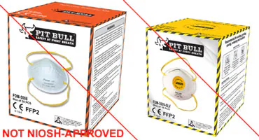 Example of misrepresentation of the NIOSH-approval. PitBull Safety Products is not a NIOSH approval holder Example of misrepresentation of the NIOSH-approval. PitBull Safety Products is not a NIOSH approval holder