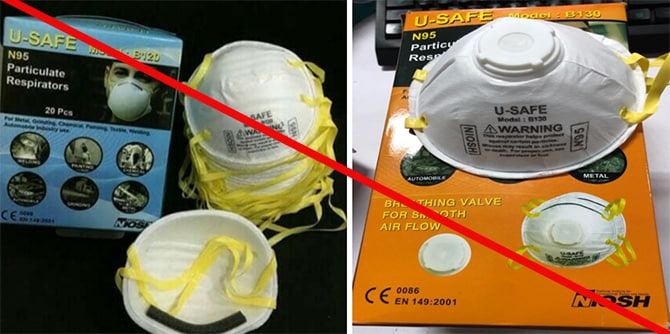 This is an example of a misrepresentation of a NIOSH approval. U-SAFE is not a NIOSH approval holder or a private label assignee. U-SAFE models B120 and B130 N95 particulate respirator are not NIOSH approved. This is an example of a misrepresentation of a NIOSH approval. U-SAFE is not a NIOSH approval holder or a private label assignee. U-SAFE models B120 and B130 N95 particulate respirator are not NIOSH approved.