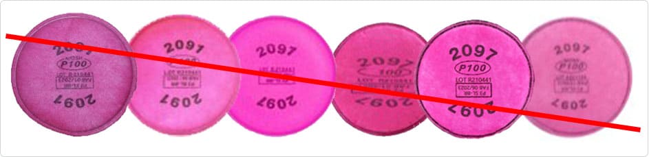 Examples of counterfeit filters using the same part numbers associated with authentic NIOSH Approved 3M P100 filters Examples of counterfeit filters using the same part numbers associated with authentic NIOSH Approved 3M P100 filters