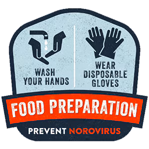 Prevent Norovirus: Food Preparation. Wash Your Hands. Wear Disposable Gloves.