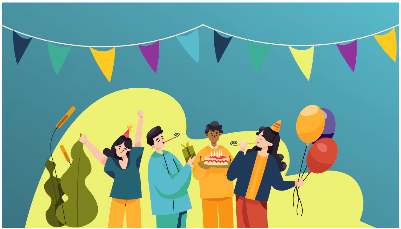 Birthday celebration Graphic of people celebrating a birthday