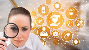 Missing DD v3a Graphic showing a woman with a magnifying glass investigating a healthcare-related issue