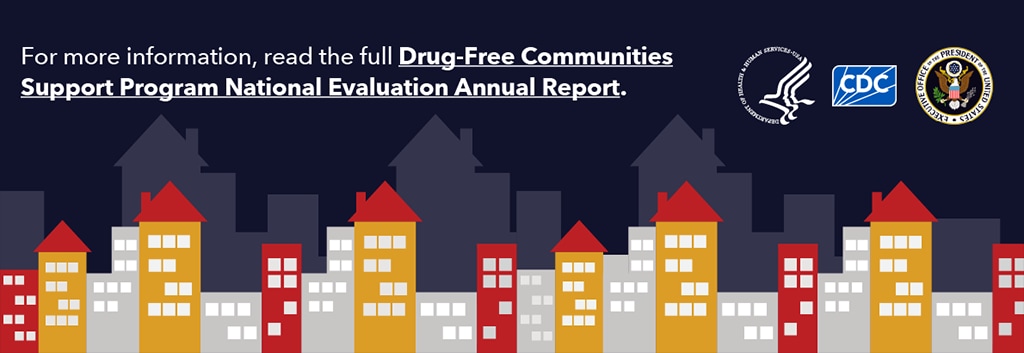 Drug-Free Communities Infographic - Footer Skyline with text about DFC Support Program.