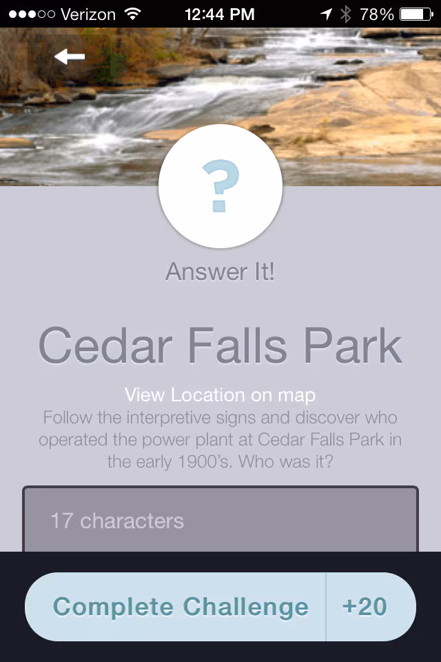 16_0043_05.gif Screenshot showing an example of a Park Hop park clue, Park Hop mobile app, Greenville County, South Carolina, 2014.