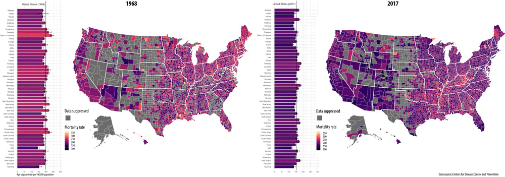 19_0286_01 Static display of the change in US cancer mortality rates from 1968 to 2017.